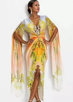 Chiffon Sleeve Printed Maxi Dress