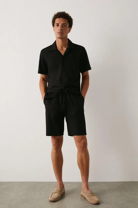 Slim Fit Black Jersey Rib Shorts