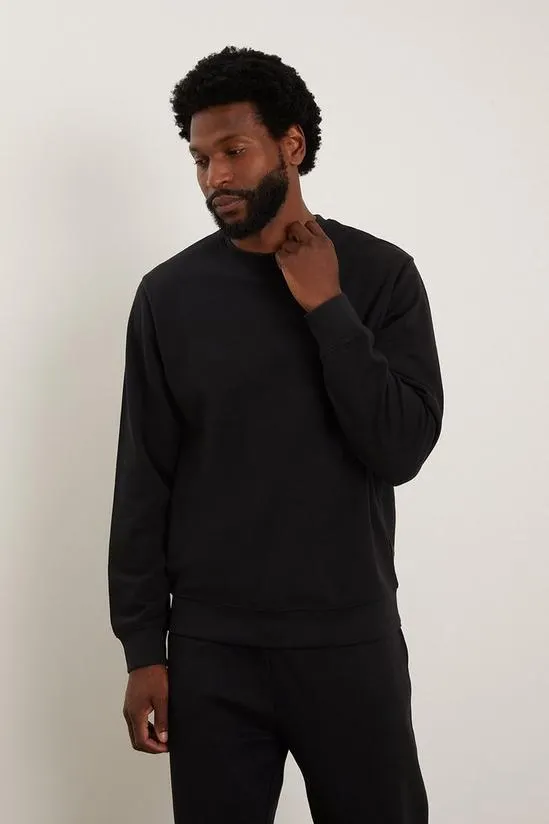 Black Interlock Double Faced Crew Neck Sweat
