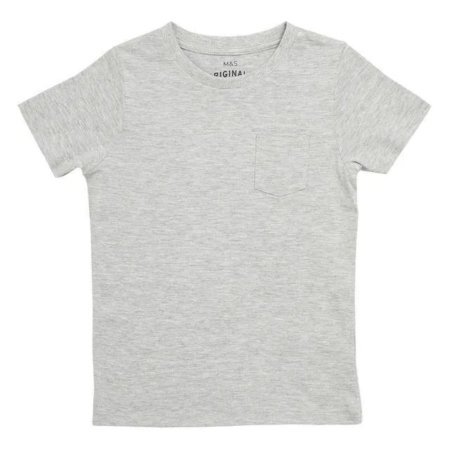 M&S Organic Cotton Plain T-Shirt, 3-7 Years, Grey Marl