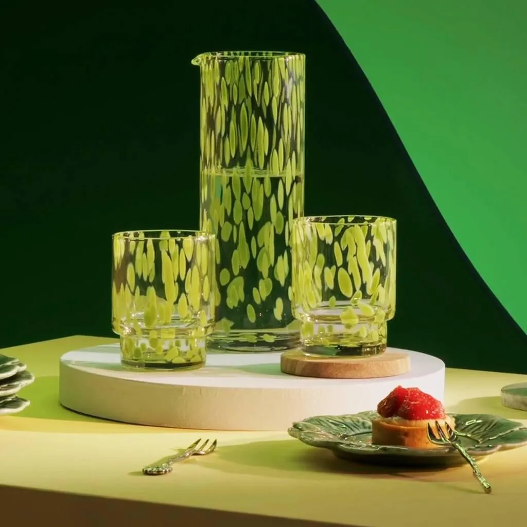 Set Of Two Green Tortoise Glass Tumblers