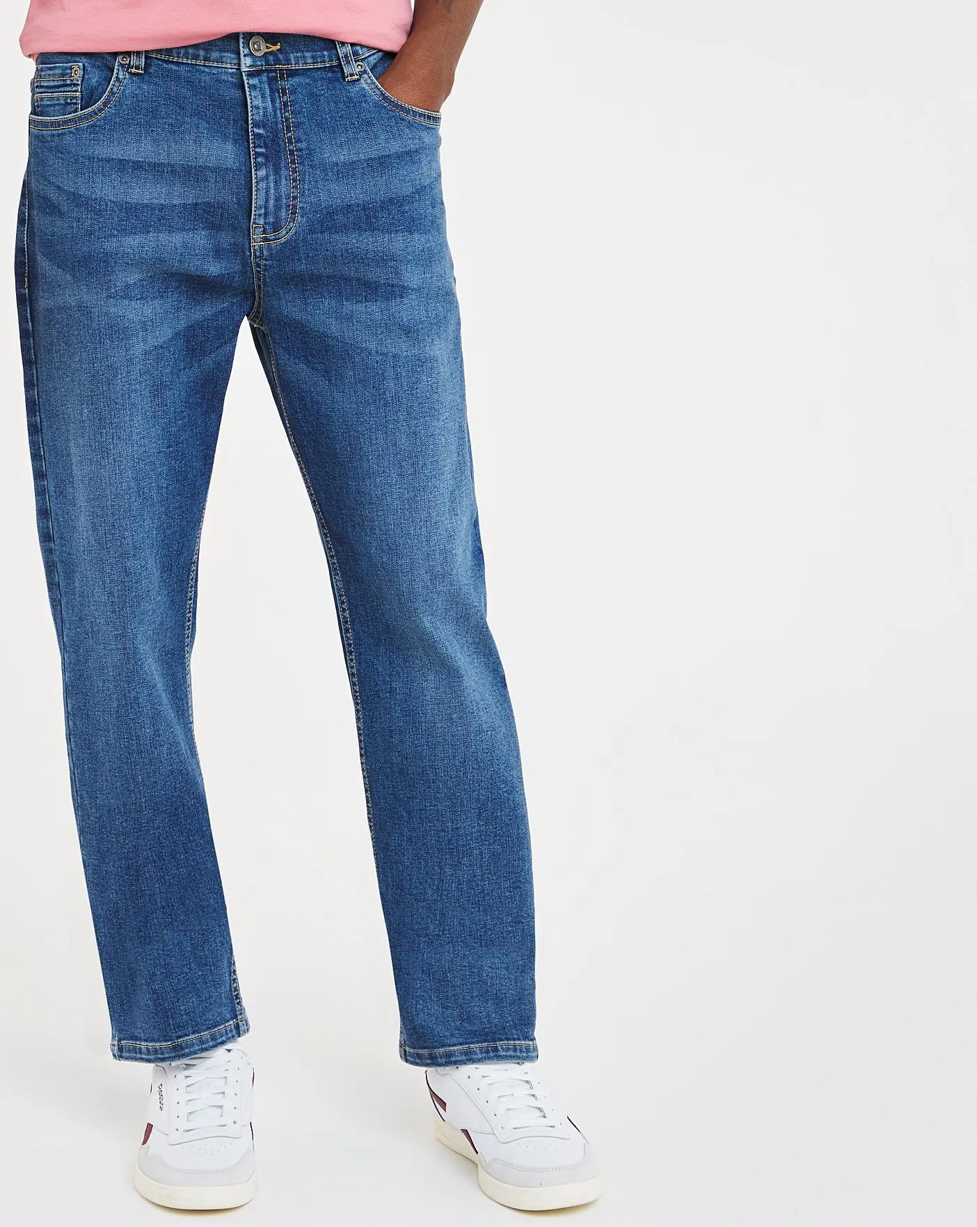 Stonewash Straight Fit Stretch Jeans