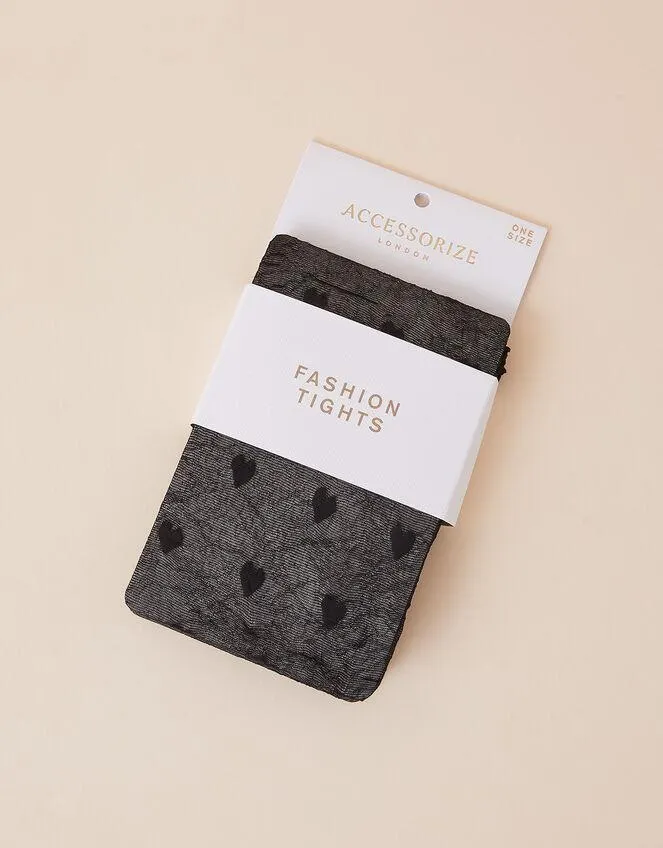 Heart Sheer Tights Black