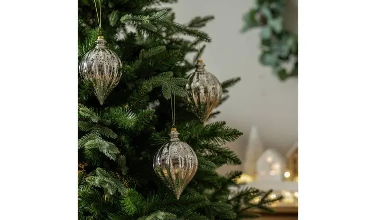 Habitat Pack of 3 Tear Drop Sil Texture Christmas Baubles