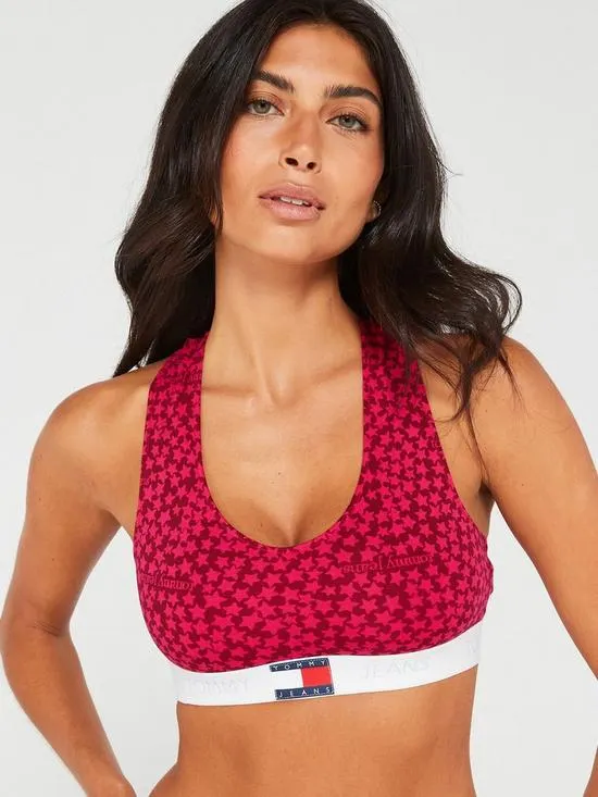 Star Print Unlined Bralette - Red