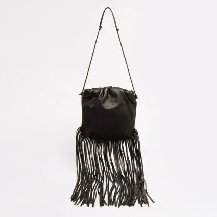 Brown Leather Fringed Crossbody Bag