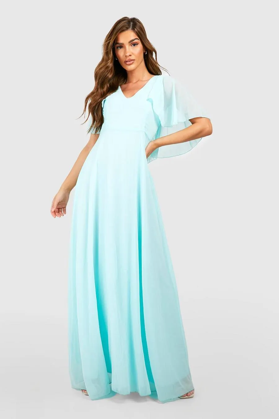 Chiffon Cape Sleeve Maxi Bridesmaid Dress