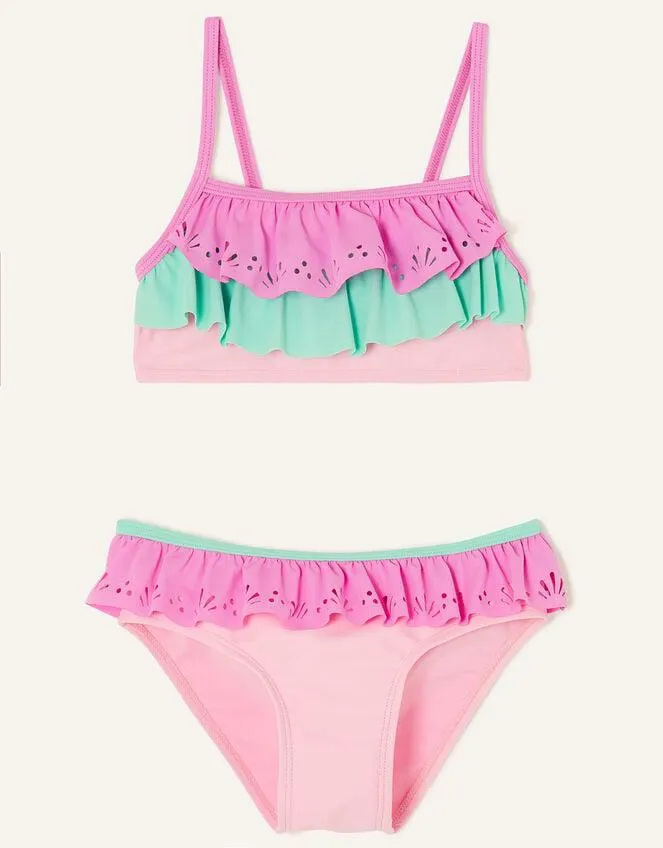Kids Laser Cut Ruffle Bikini Set with Recycled Polyester Multi