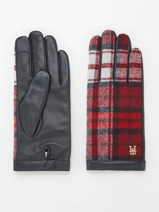 Check Leather Gloves - Blue