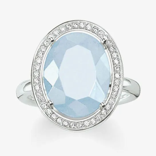 Silver Aqua Clear Cubic Zirconia Oval Ring