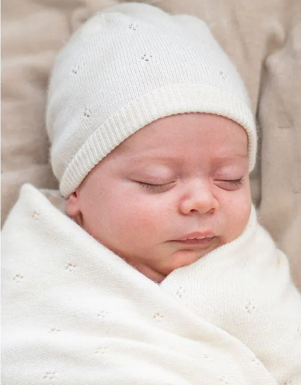 Mini Cotton & Cashmere Ivory White Knitted Baby Hat