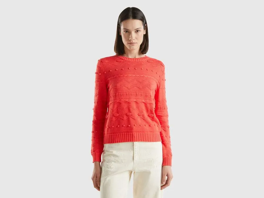 Strukturierter Pullover in Korallenrot