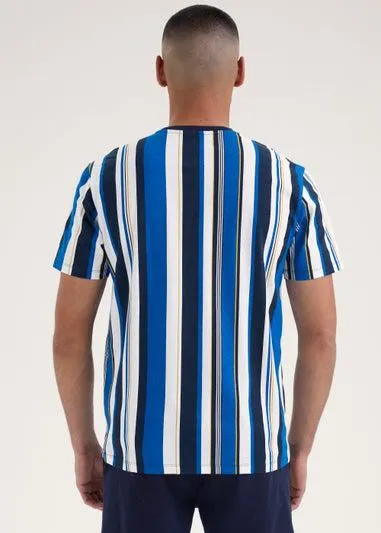 Cobalt Blue Vertical Stripe Print T-Shirt - Large