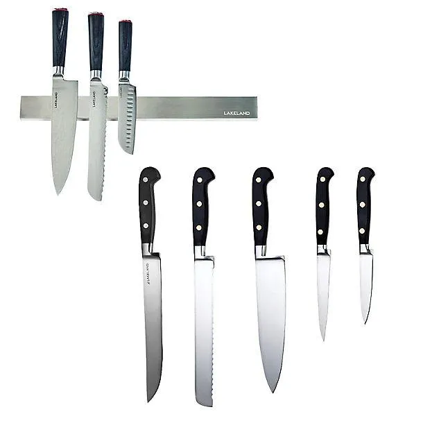 Lakeland Magnetic Knife Rack Fully Forged 5-Piece Knife Bundle