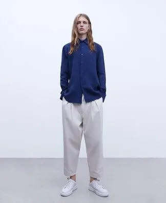 100% linen lapel collar shirt