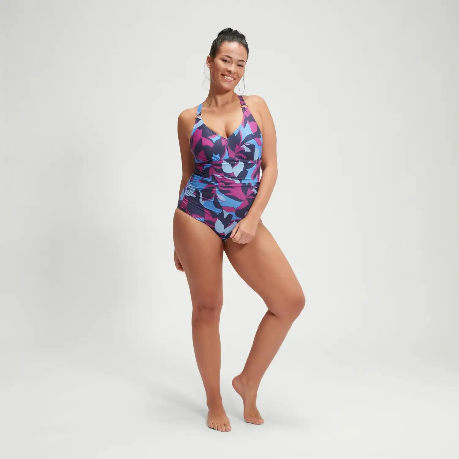 Women's Shaping Printed V Neck Swimsuit Blue/Berry