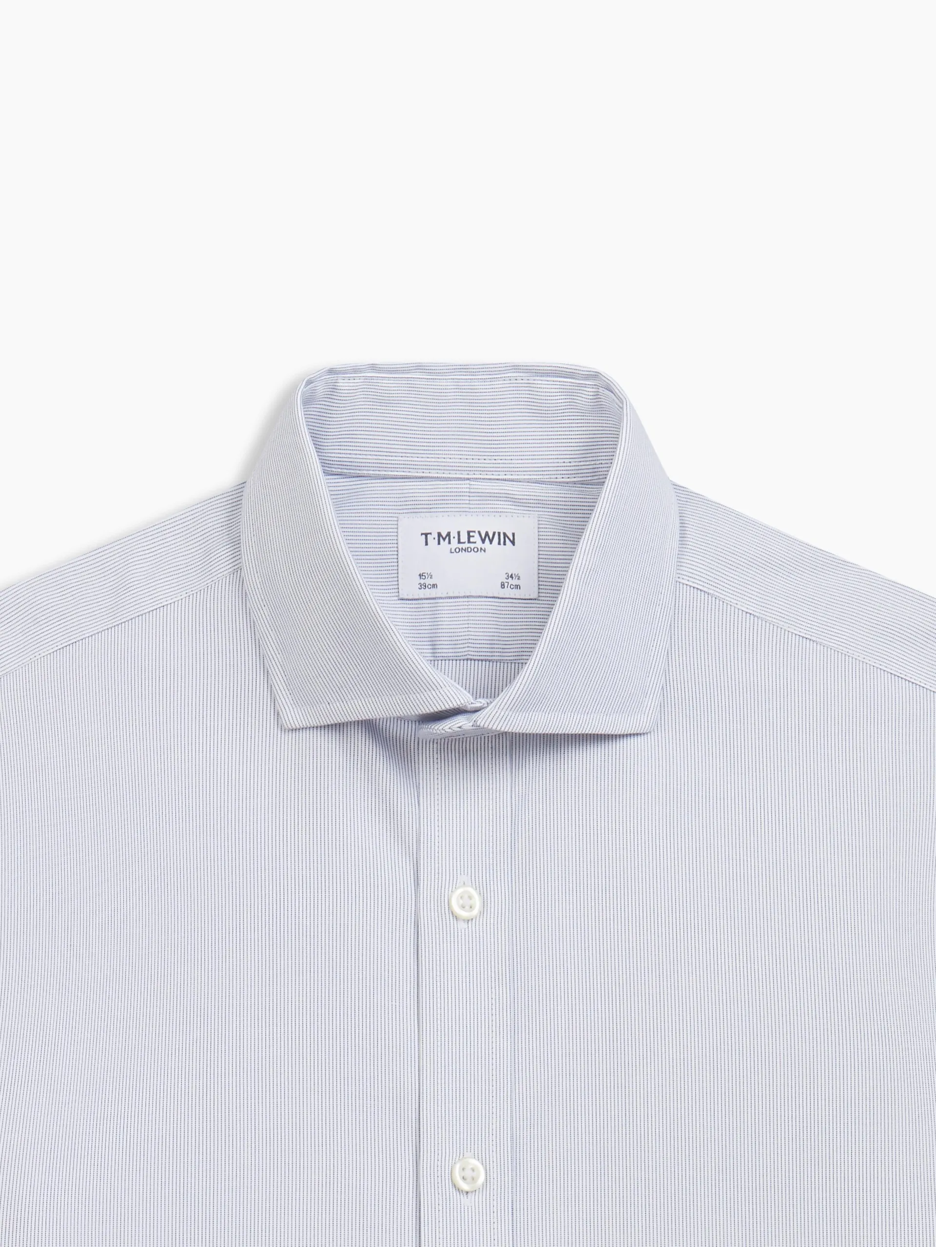 Non-Iron Slim Fit Navy Blue Narrow Dash Stripe Dobby Classic Collar Single Cuff Shirt