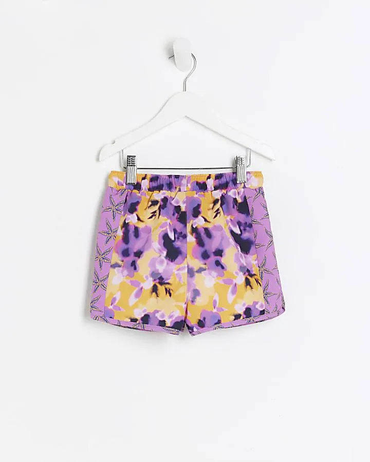 Mini boys orange floral swim shorts