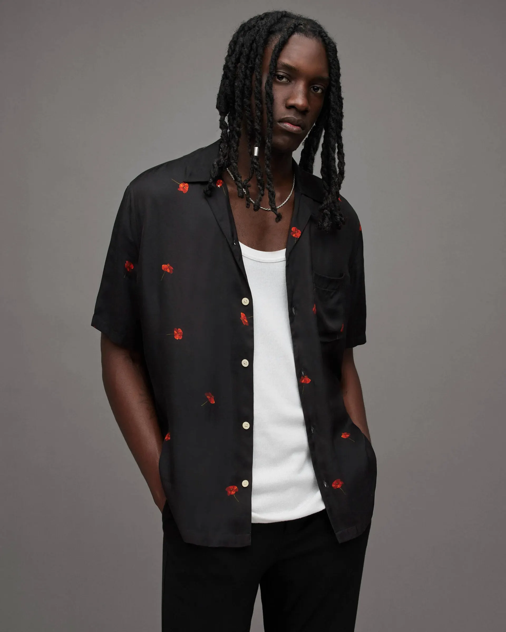 Poppies Floral Print Short Sleeve Shirt