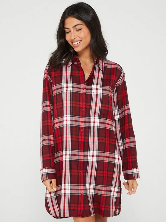 Flannel Shirt Nightdress - Red