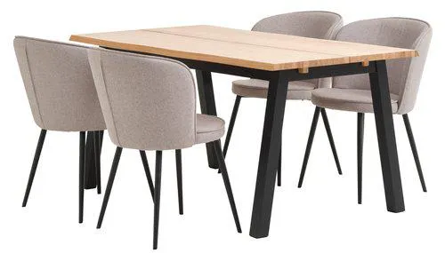 SKOVLUNDE L160 table natural oak + 4 RISSKOV light grey