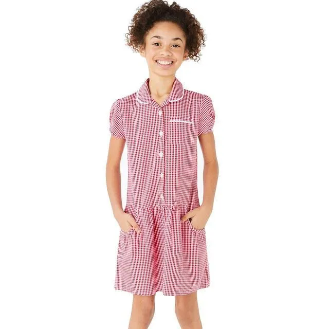 M&S 2pk Girls' Cotton Gingham School Dresses, 4-10 Years, Red