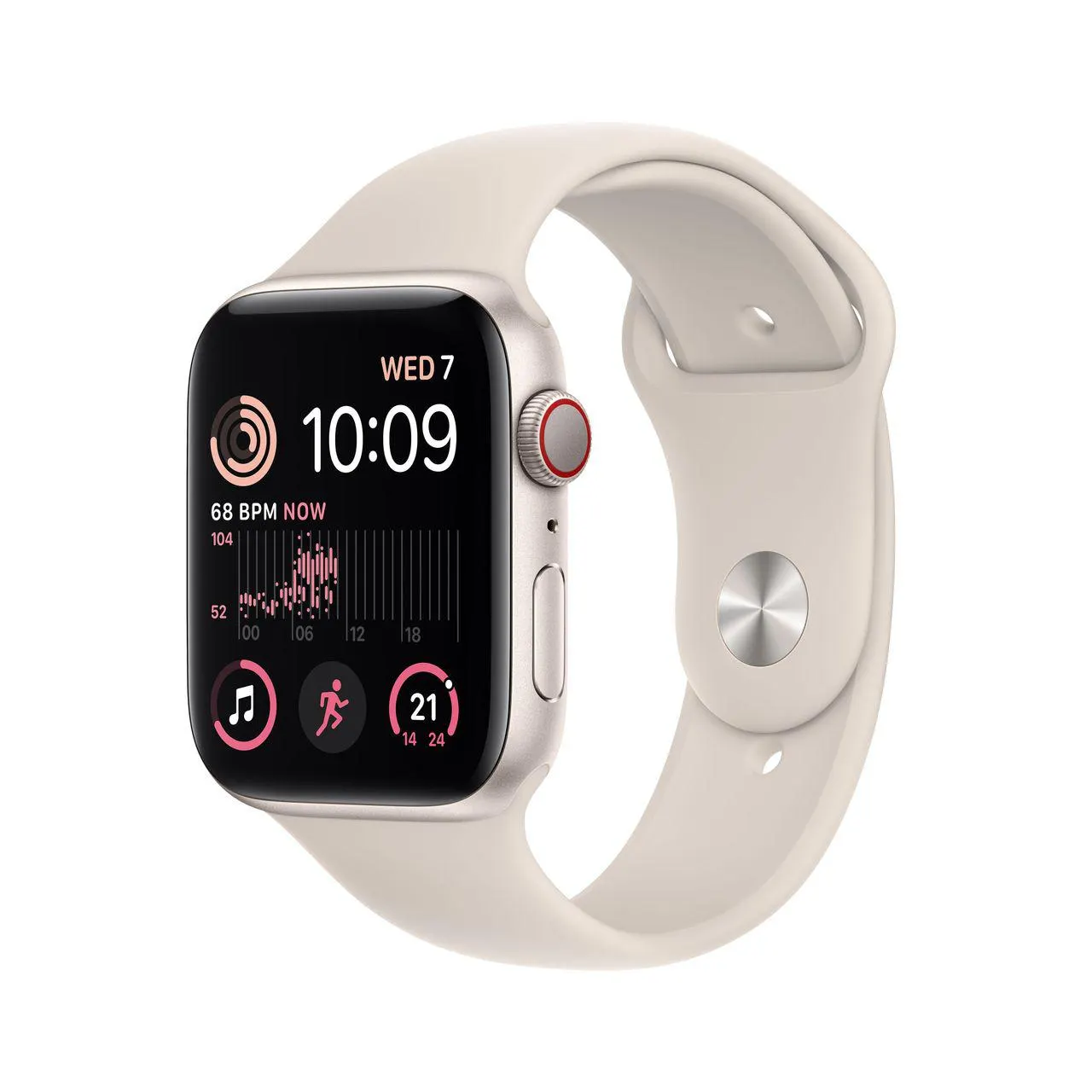 Apple Watch SE, 44mm, GPS + Cellular [2022] - Starlight Aluminium Case with Starlight Sport Band - Regular