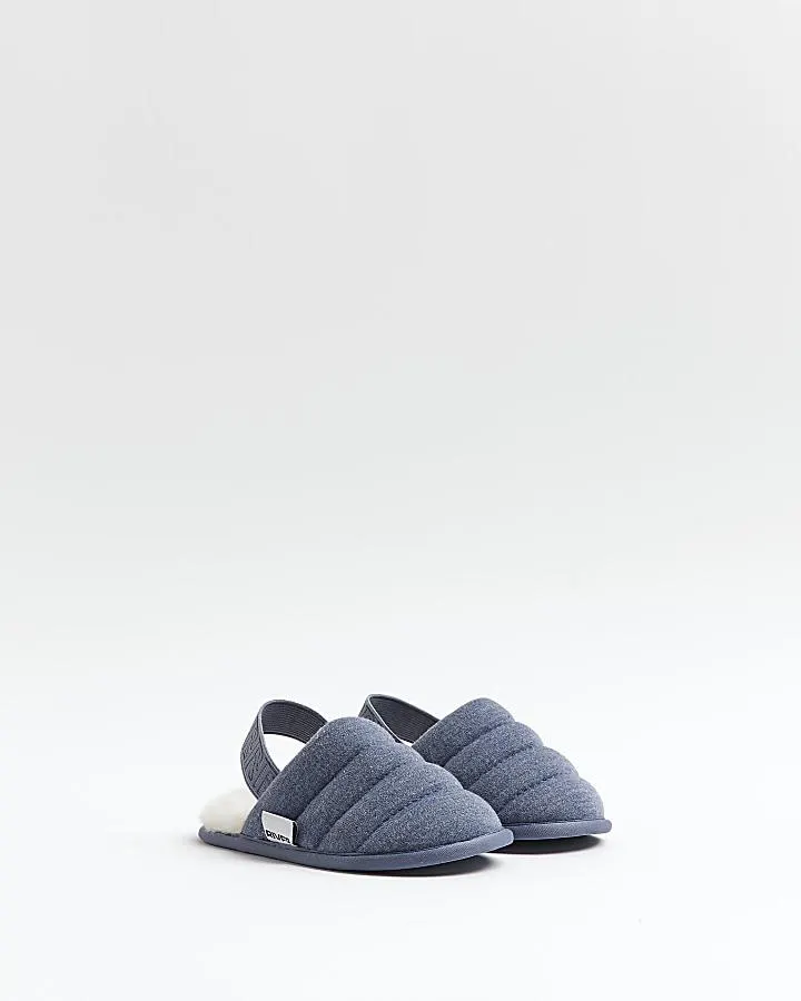 Mini boys blue quilted fleece slippers
