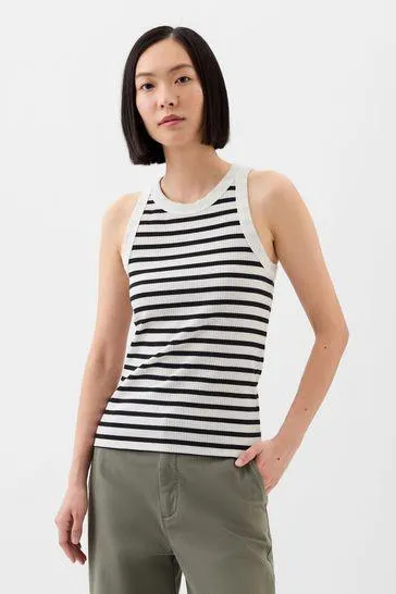 Ribbed Stripe High Neck Tank Top