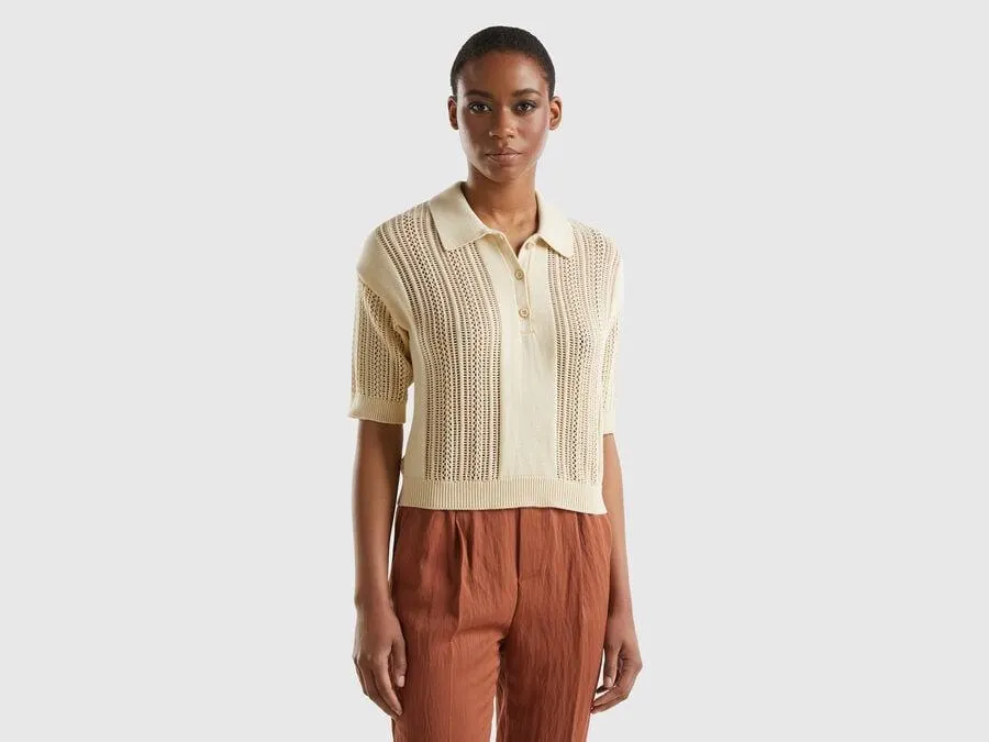Crochet knit polo shirt