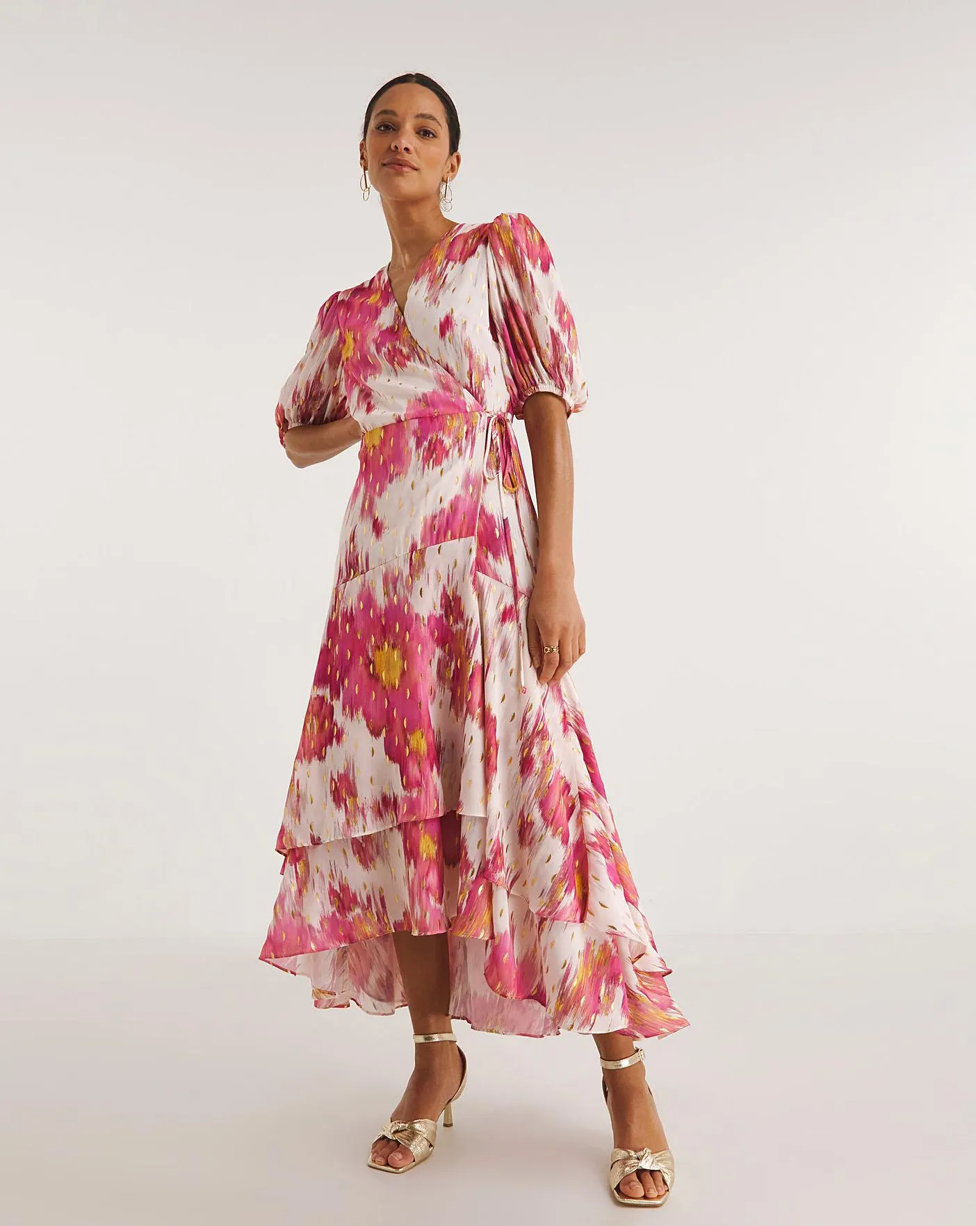 Joanna Hope Gold Foil Wrap Dress