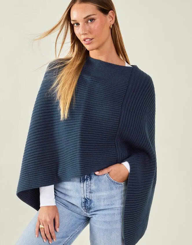 Ribbed Poncho Blue