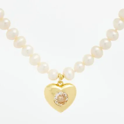 White Freshwater Pearl Heart Charm Necklace