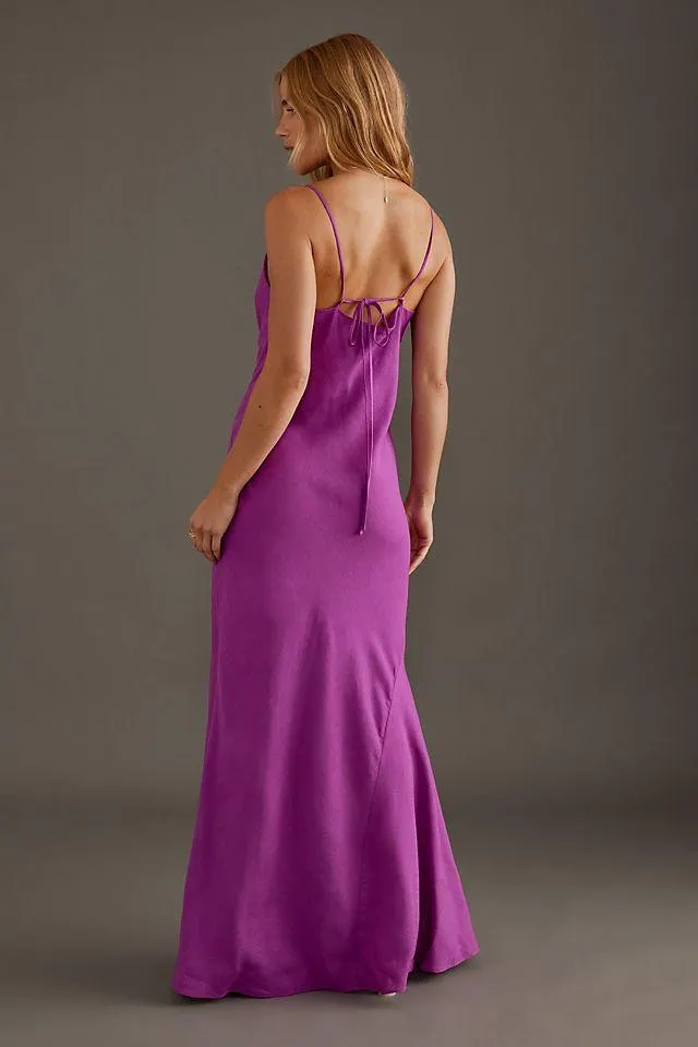 Linen-Blend Cowl-Neck Maxi Slip Dress