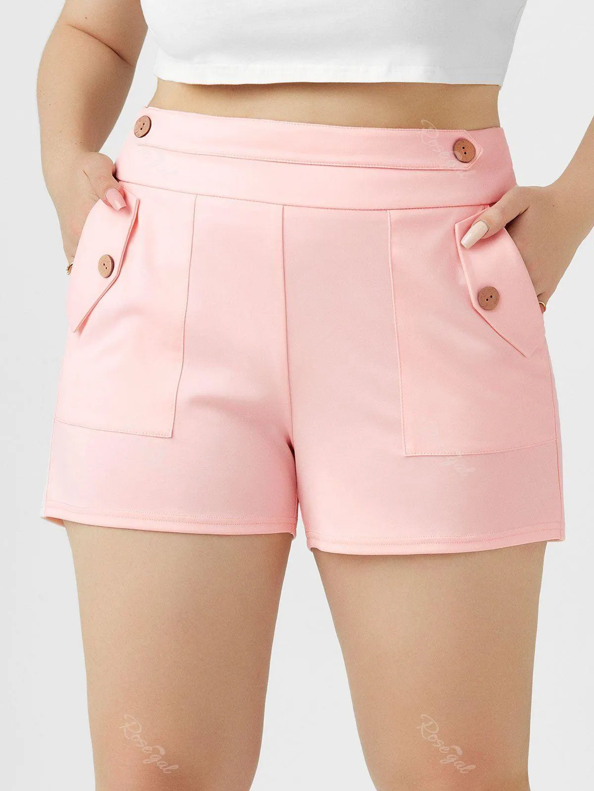 Plus Size High Rise Pocket Buttoned Shorts - 5x