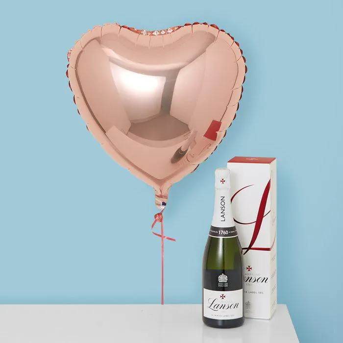 Heart Balloon & Lanson le White Label Champagne Gift Set