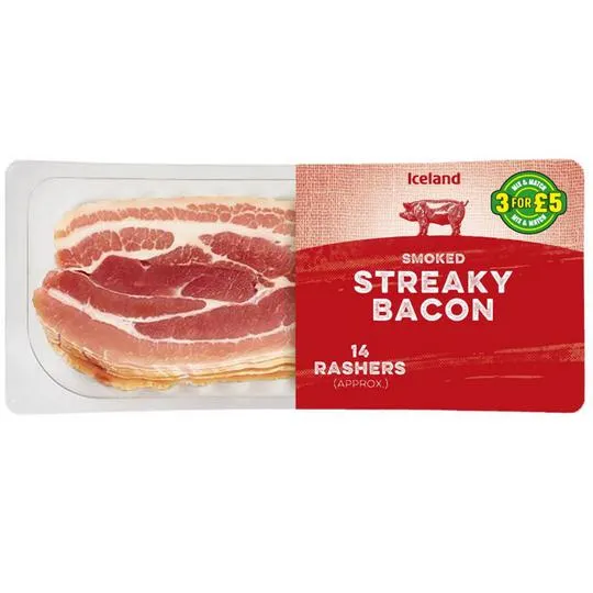 Iceland 14 Rashers (approx.) Smoked Streaky Bacon 235g