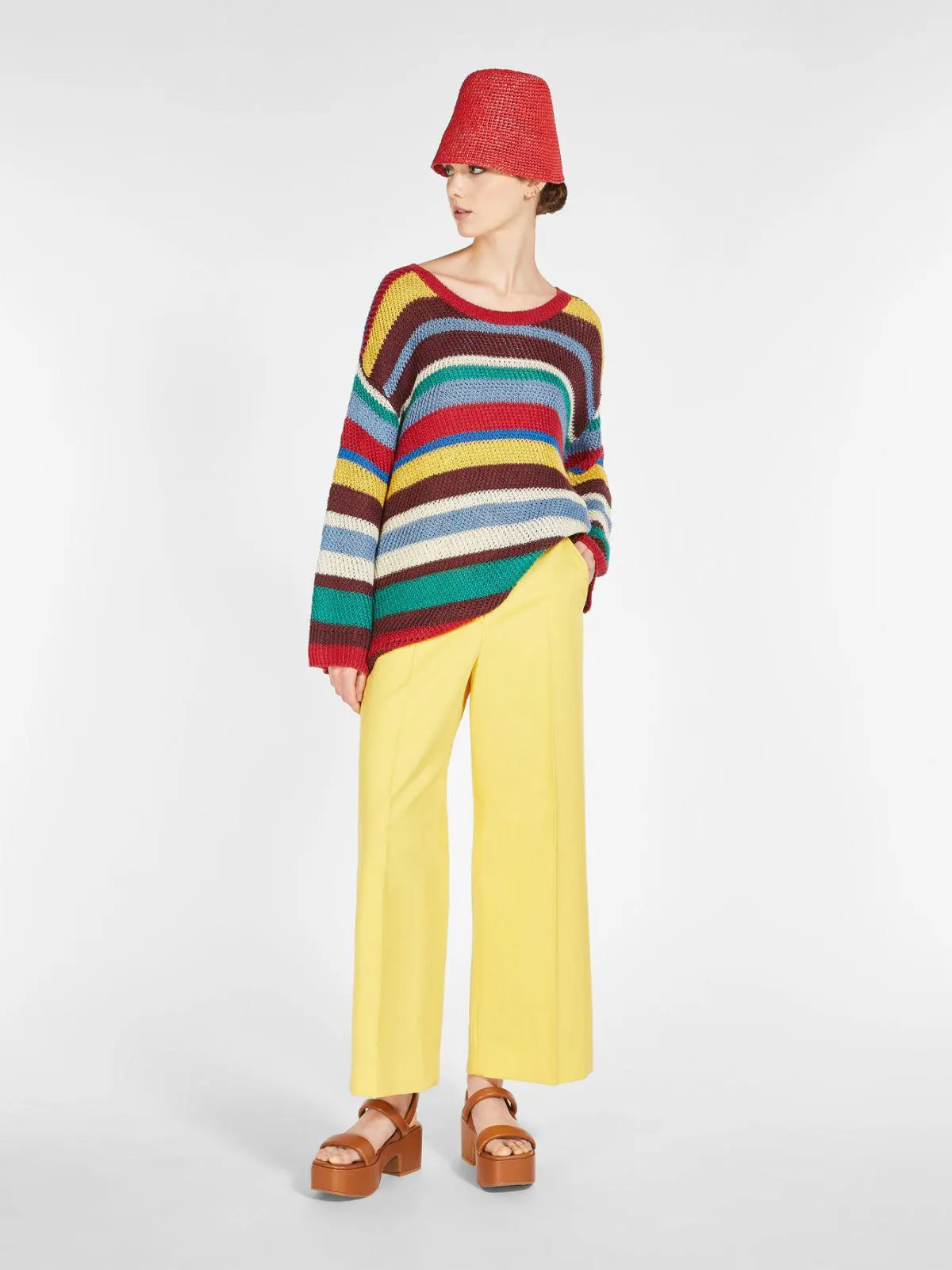 Linen crochet-knit jumper