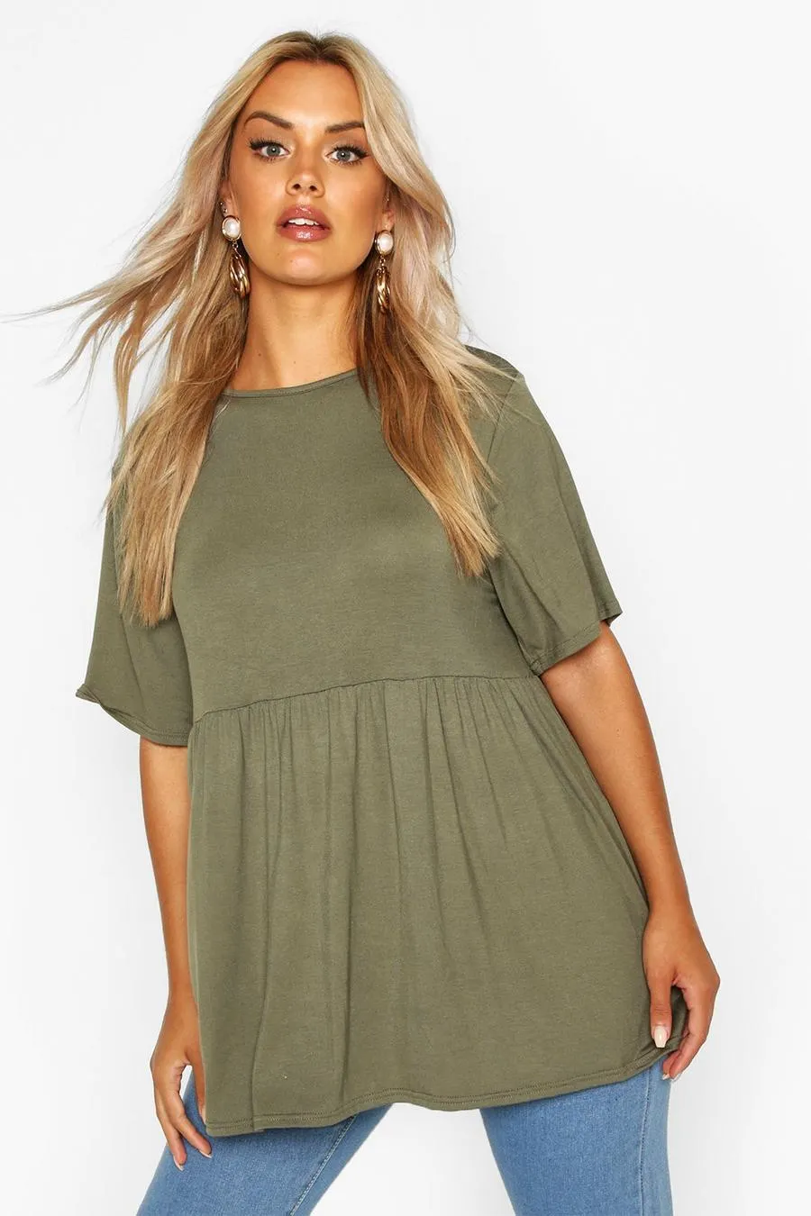 Green Plus Jersey Frill Hem Smock Top