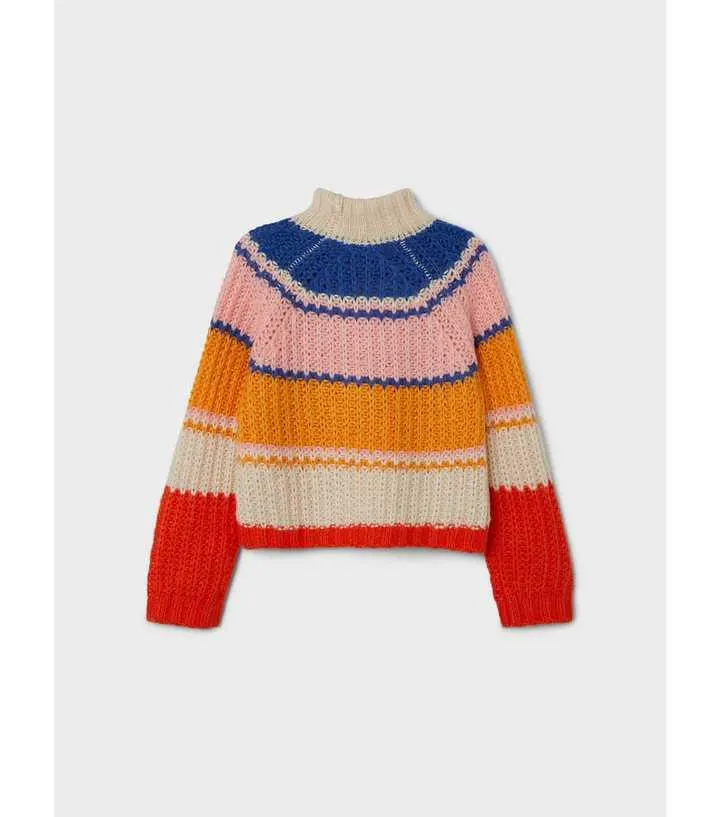 Name It Off White Stripe Knit High Neck Jumper