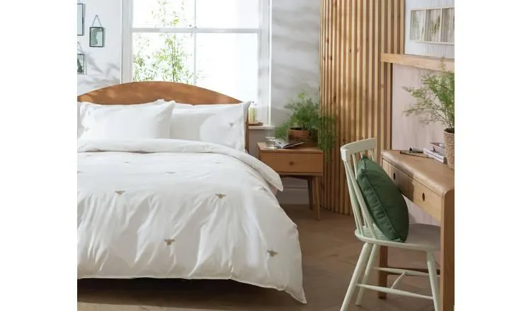 Habitat 180TC Embroidered Bee White Bedding Set - Single