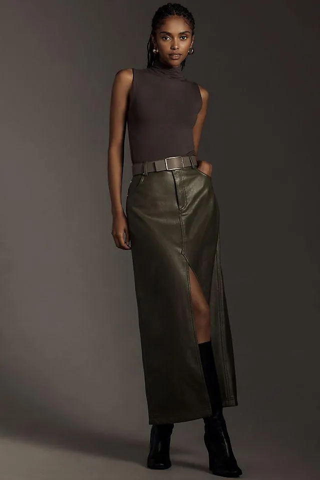 The Madi Faux-Leather Front-Slit Maxi Skirt by Pilcro