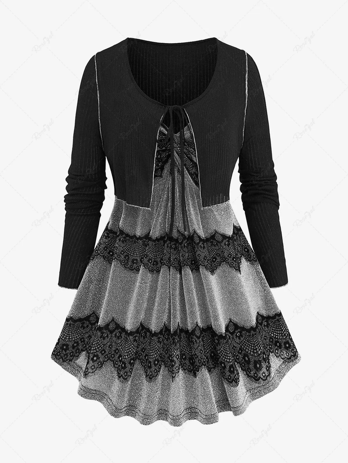 Plus Size Applique Twist Tie Glitter Ribbed T-shirt - L | Us 12