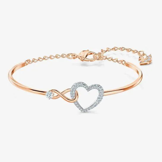Infinity Heart Two Colour White Crystal Bangle