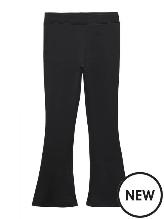 Girls Ribbed Flared Leggings - Black