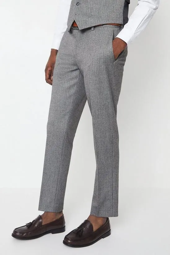 Slim Herringbone Suit Trousers