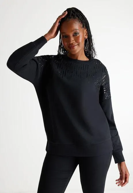 Womens Black Sequin Scatter Sweatshirt