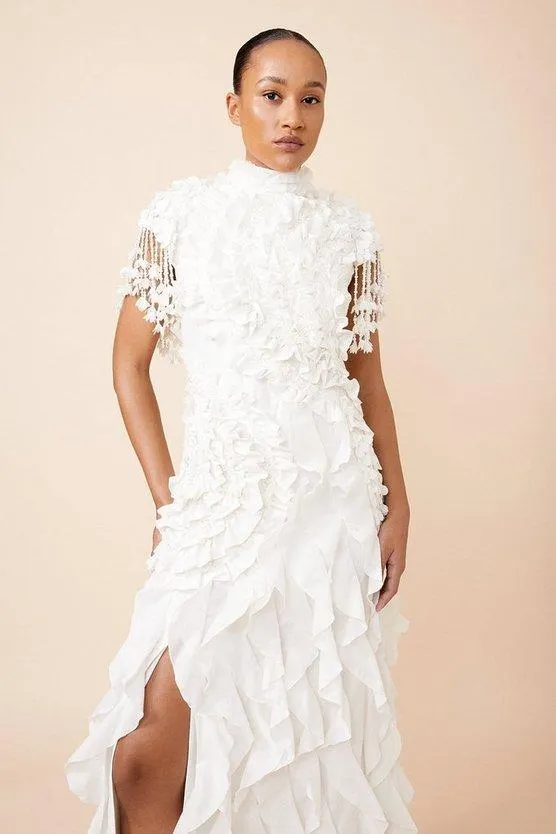 Drama Ruffle Lace Mix Woven Maxi Dress