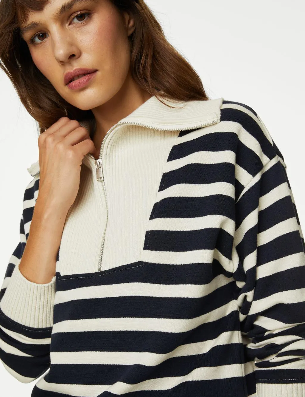 Cotton Rich Striped Half Zip Sweatshirt