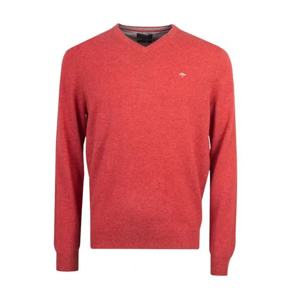 Mens Red V Neck Merino Cashmere Jumper
